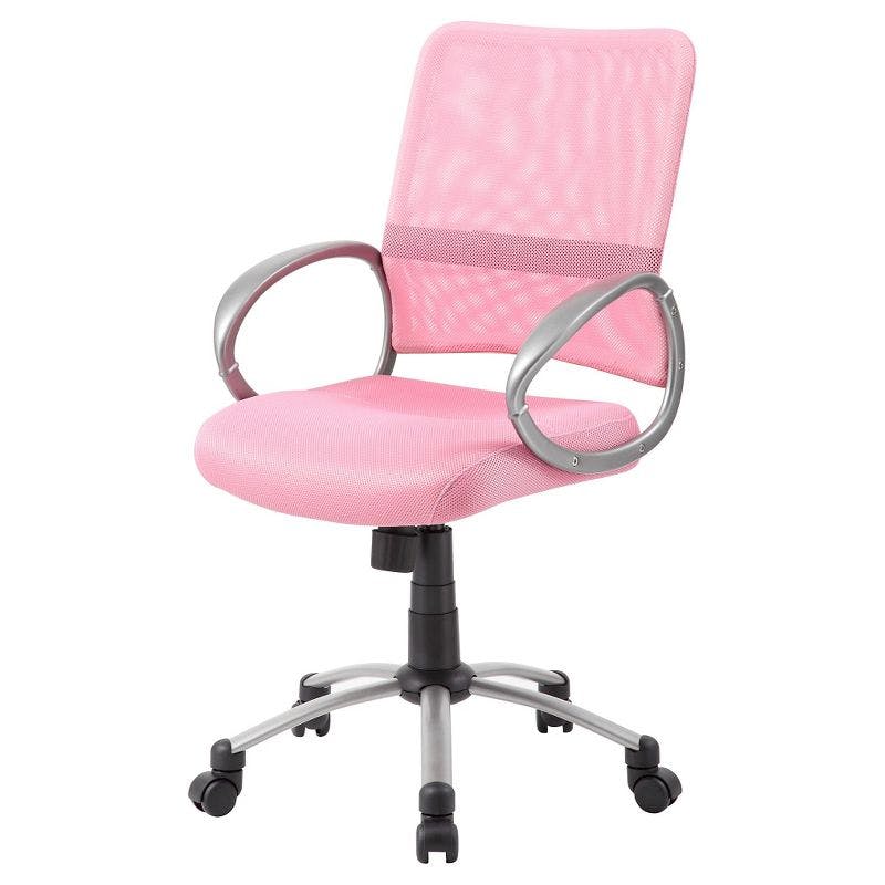Pewter Finish Pink Mesh Swivel Task Chair with Metal Base