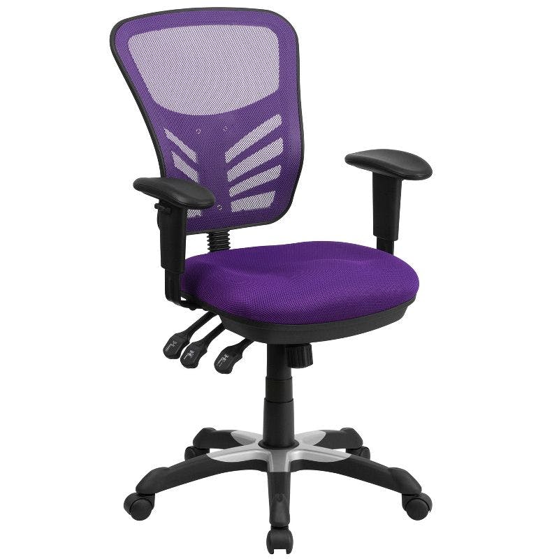 Mid-Back Purple Mesh Executive Swivel Office Chair with Adjustable Arms