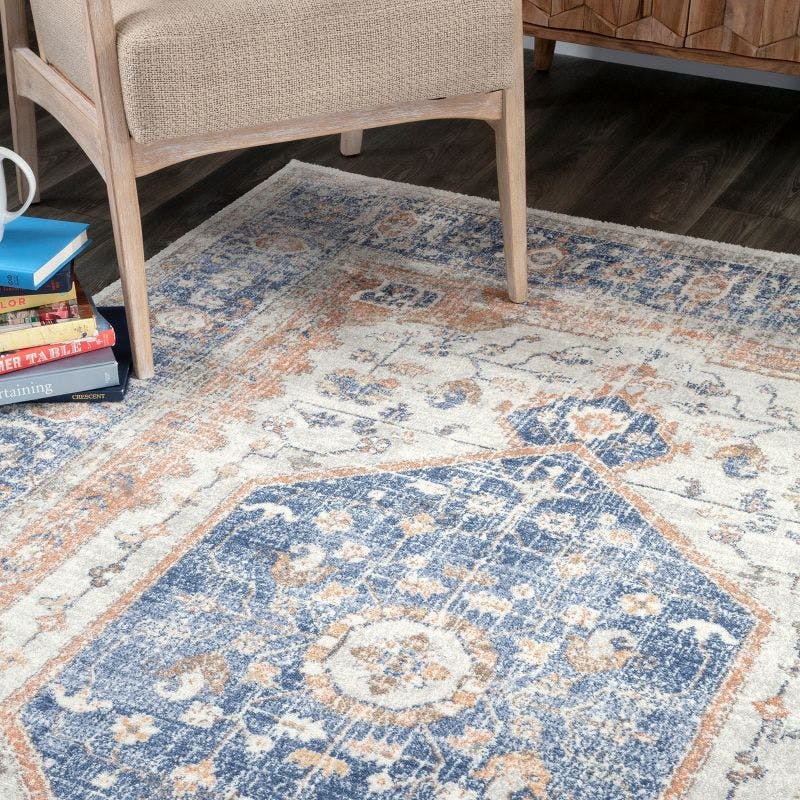 Oval Easy-Care Synthetic Blue Spot Area Rug