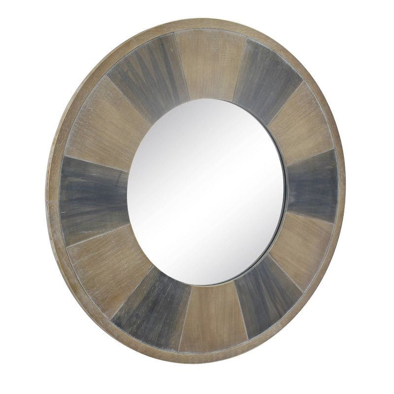 Rustic Round Two-Tone Wood Wall Mirror 30"