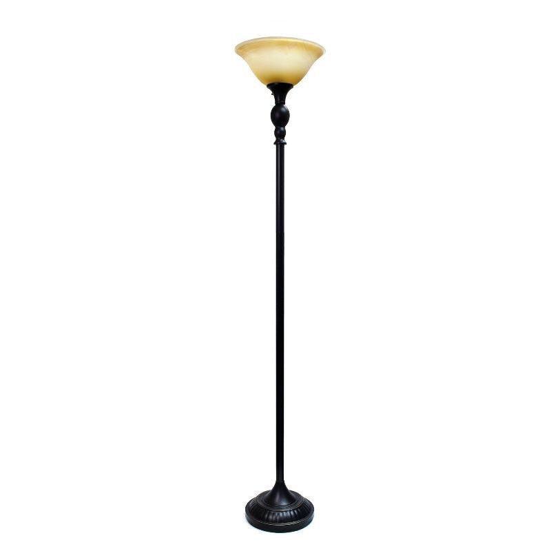 Restoration Bronze Adjustable Torchiere Floor Lamp with Marbleized Glass Shade