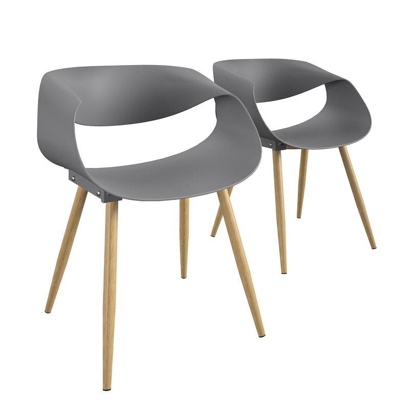 Modern Light Gray Resin & Steel Patio Dining Chair Pair