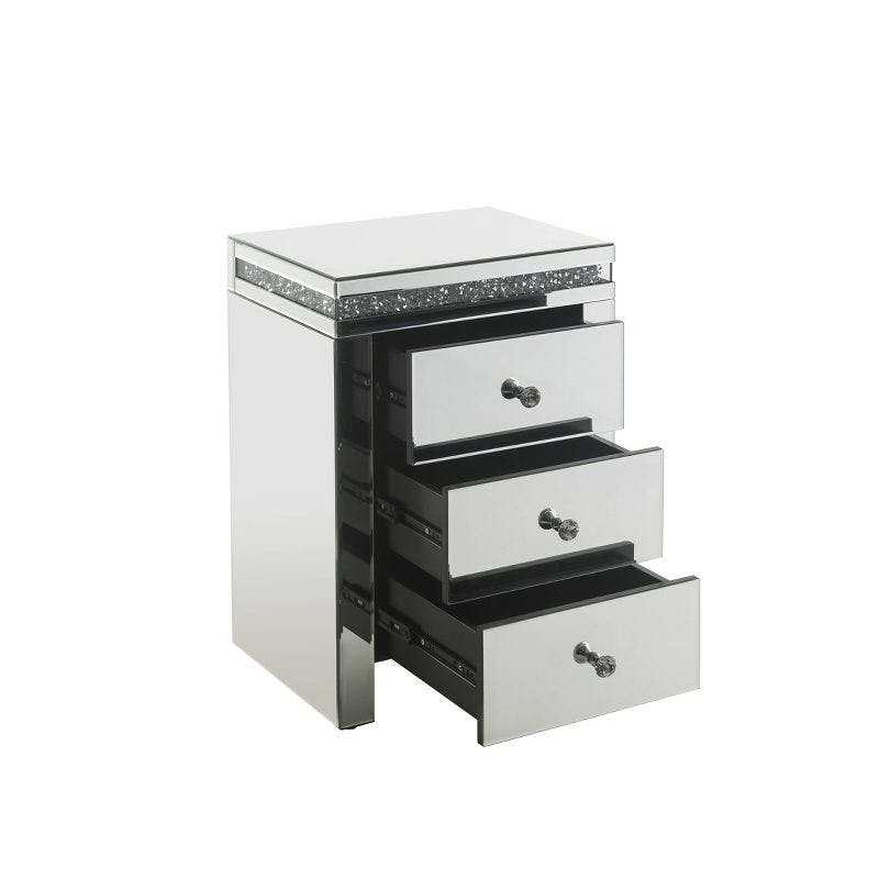Noralie Glam Mirrored Accent Table with Faux Diamond Inlays