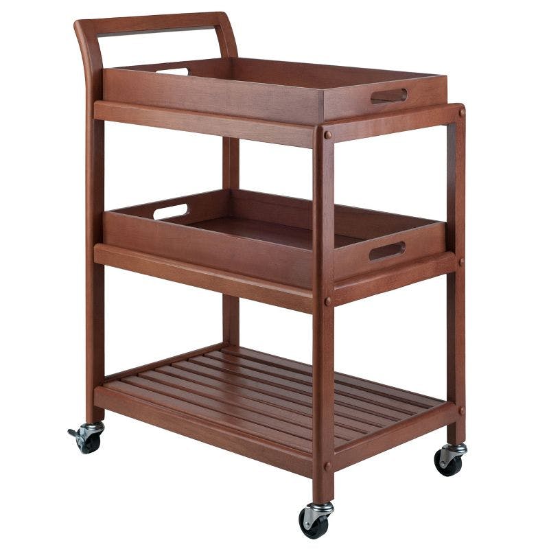 Winsome Albert Walnut Rolling Utility Cart with Removable Trays