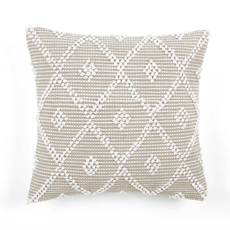 20"x20" Neutral Diamond Textured Cotton-Poly Throw Pillow Cover