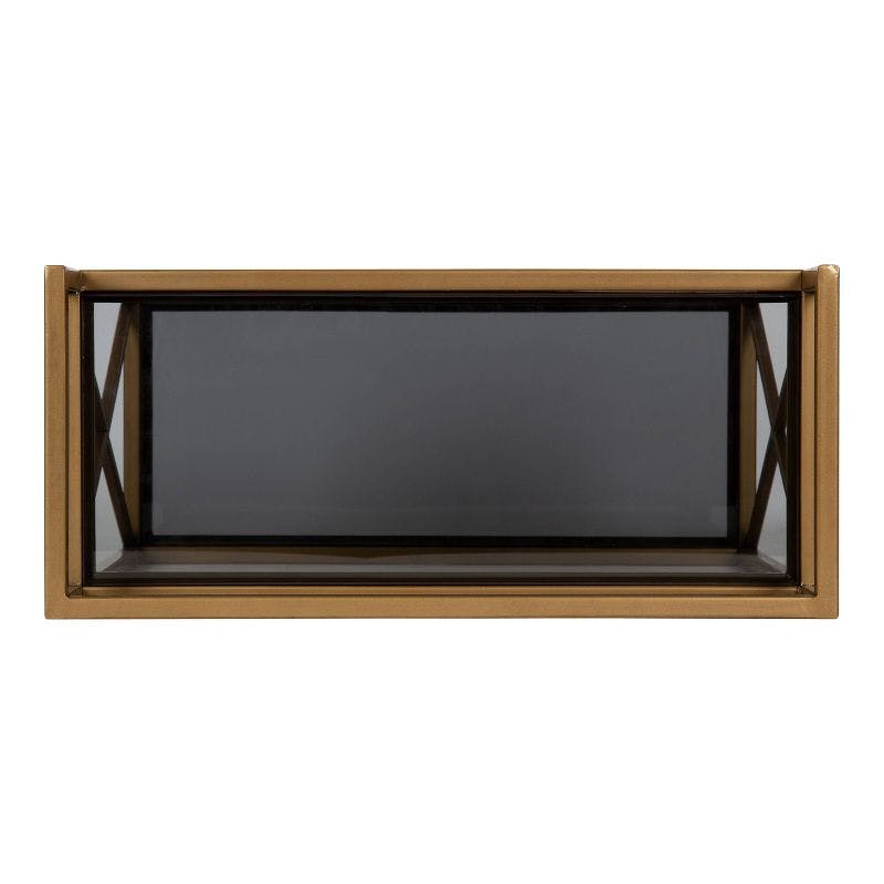 Elegant Gold and Black Glass Dual-Tier Wall Shelf, 20.3" x 21.1"