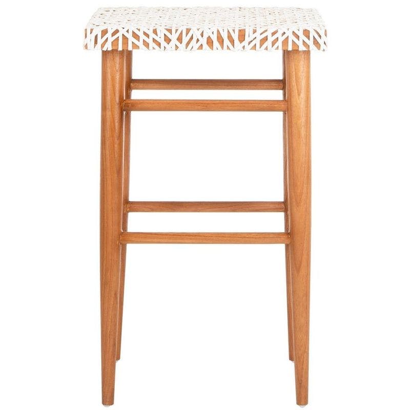 Elevate Transitional 30" White Leather and Natural Wood Bar Stool