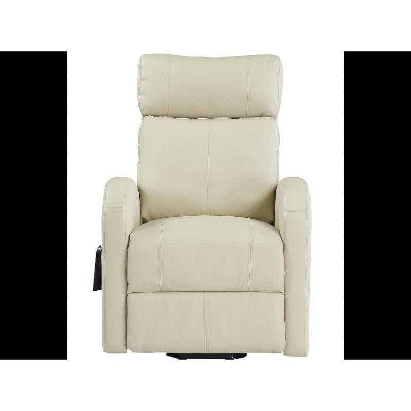 Beige 28'' PU Leather Swivel Recliner with Lift and Wood Accents