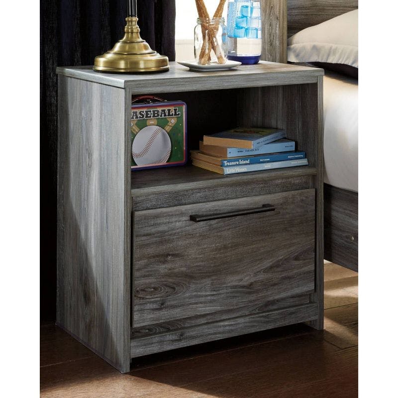 Driftwood-Inspired Smoky Gray 1-Drawer Nightstand with Modern Handle
