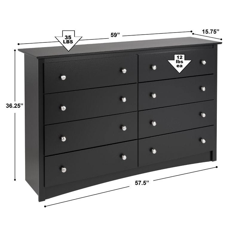 Modern Sonoma 8-Drawer Black Dresser with Sleek Laminate Finish