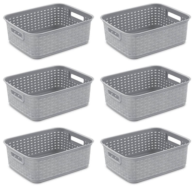 Sterilite Cement Gray Short Weave Wicker-Style Storage Basket