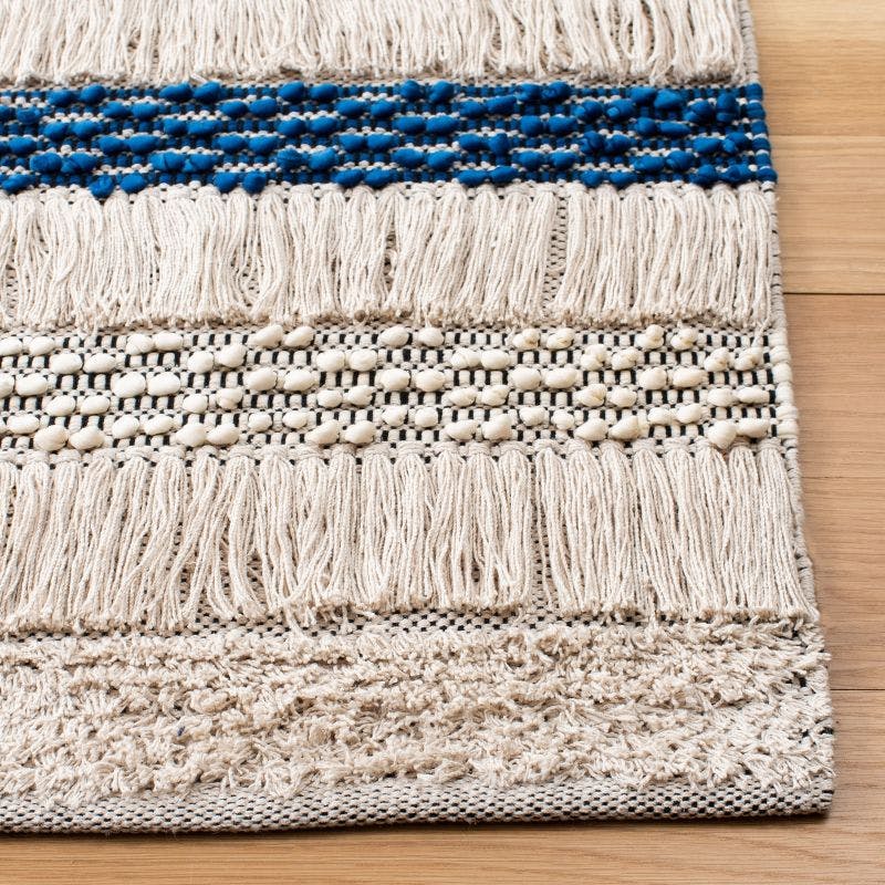 Beach House Chic Handwoven Beige & Navy Cotton 6' Square Rug