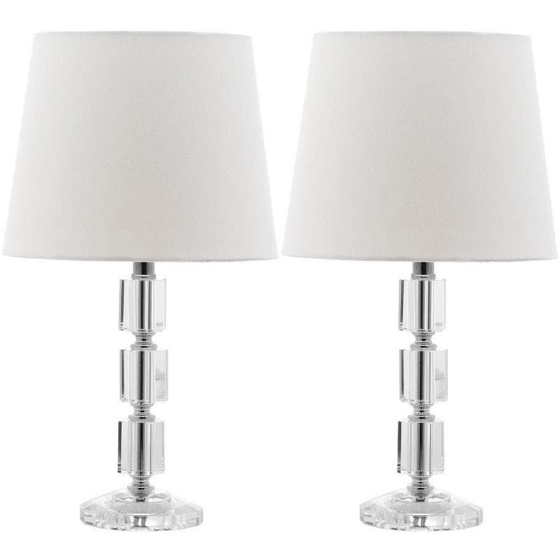 Erin Crystal Cube Table Lamp Set - Clear & Off-White