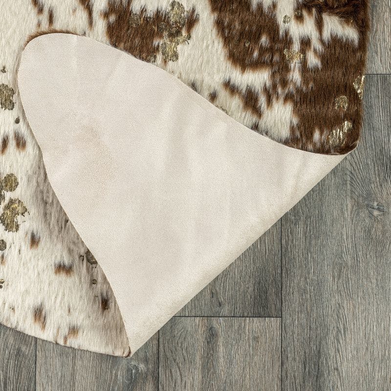 Luxurious Faux Cowhide Brown 5' x 6'7" Synthetic Area Rug