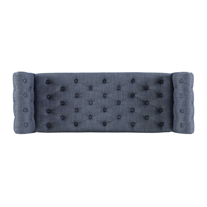 Charcoal Tufted Linen Roll Arm Bench with Espresso Legs
