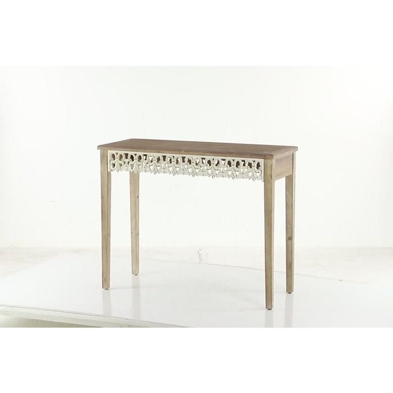 Elegant Farmhouse Whitewashed Wood and Glass Console Table with Storage