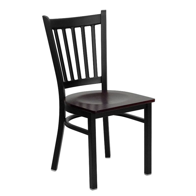 Windsor High Slat Side Chair in Black Steel with Mahogany Wood Seat