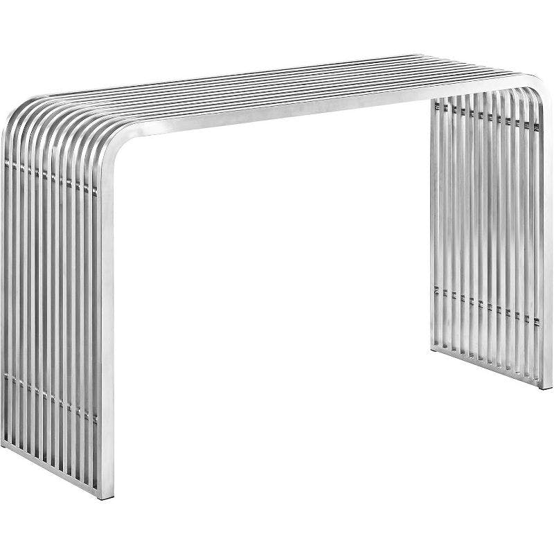 Polished Silver Stainless Steel Console Table with Seamless Design