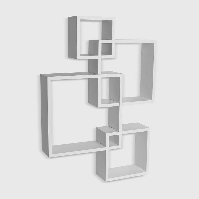 Modern White Intersecting Cube Floating Wall Shelf
