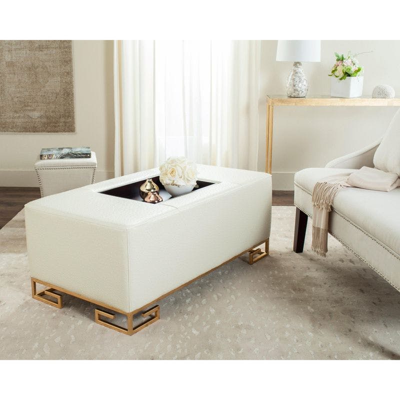 Transitional White & Gold Faux Ostrich Tray Coffee Table