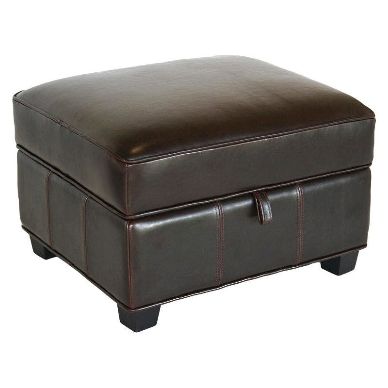 Agustus 22" Square Dark Brown Leather Storage Footstool