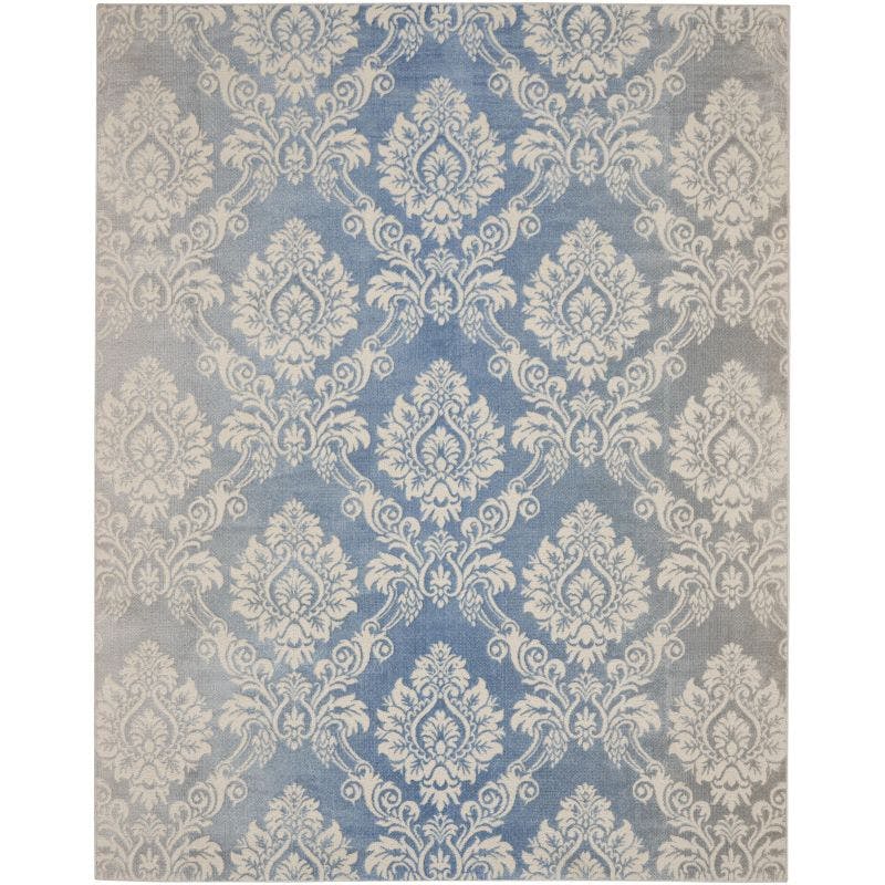 Ivory Blue Floral Elegance Synthetic Area Rug 8' x 10'