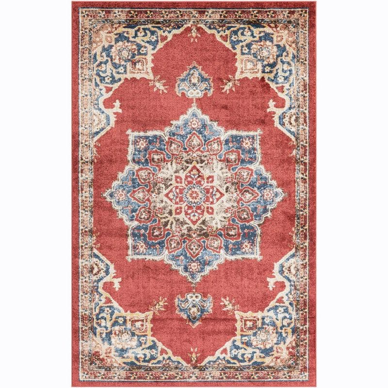Eden Abstract Burgundy & Beige 5' x 8' Synthetic Area Rug
