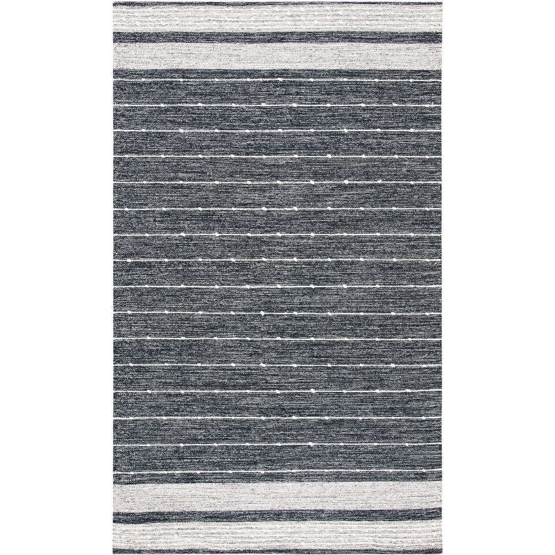 Boho-Chic Black and Ivory Striped Kilim 3'x5' Wool-Cotton Rug