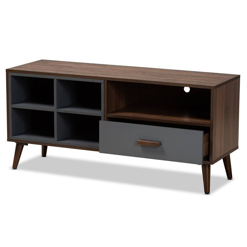 Garrick Two-Tone Grey and Walnut Contemporary TV Stand with Storage