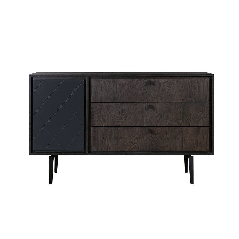 Contemporary Gray and Black Oak Metal 3-Drawer Dresser