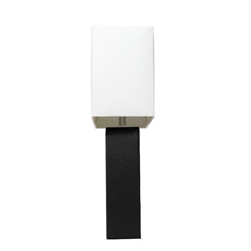 Modern Black Leather Rectangular Table Lamp with White Fabric Shade