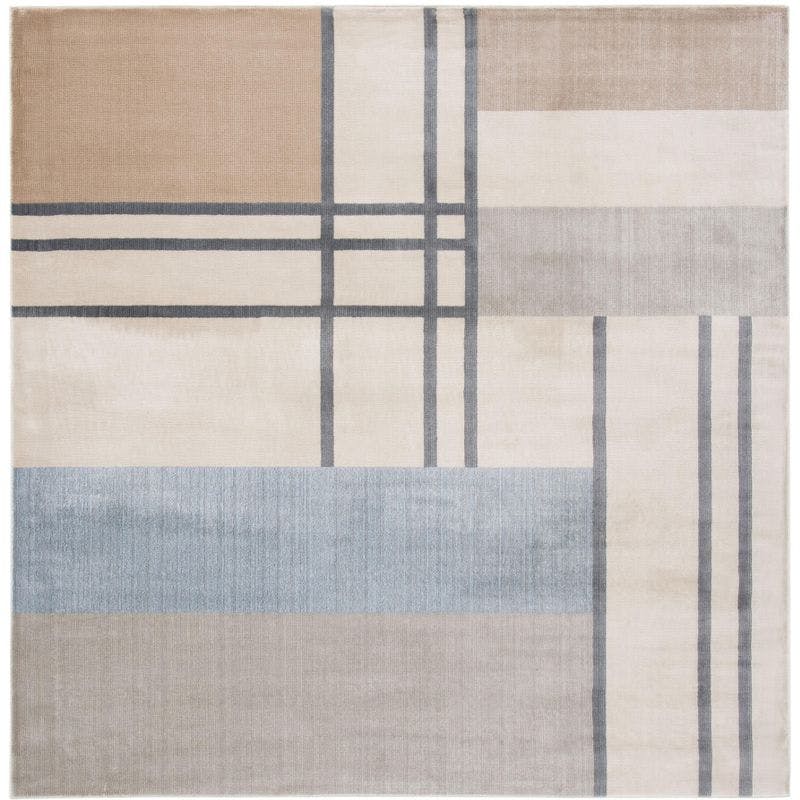 Ivory Square Hand-Knotted Art Deco Inspired Synthetic Area Rug