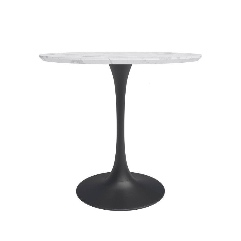 Contemporary 31.5" Round Marble Dining Table with Black Base