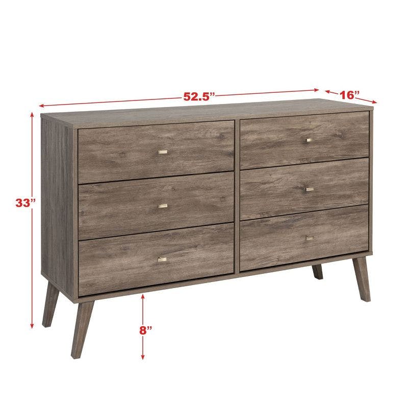 Mid-Century Modern Double Dresser in Drifted Gray with Extra Deep Drawers
