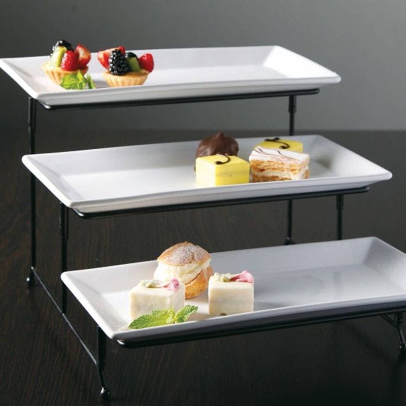 Elegant Ceramic 3-Tier Rectangular Serving Plate Set with Matte Stand