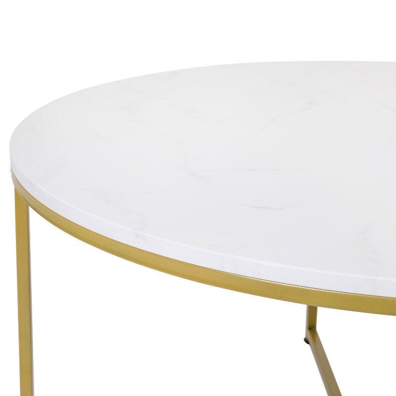 Elegant Round White Marble Coffee Table with Gold Crisscross Base