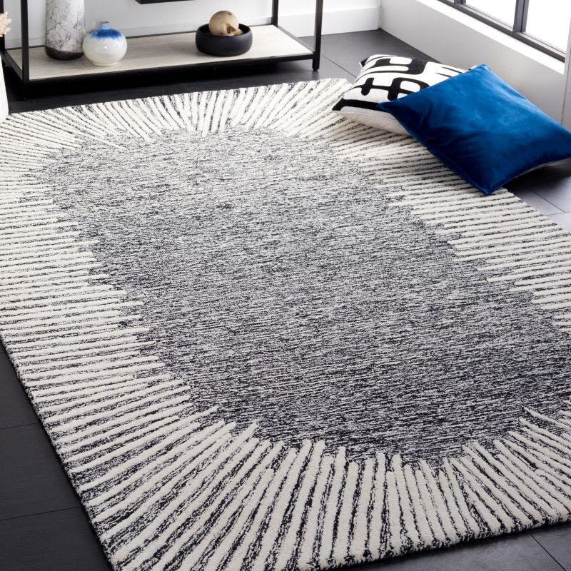 Handmade Abstract Tufted Wool Rug in Black/Ivory - 6' x 9'