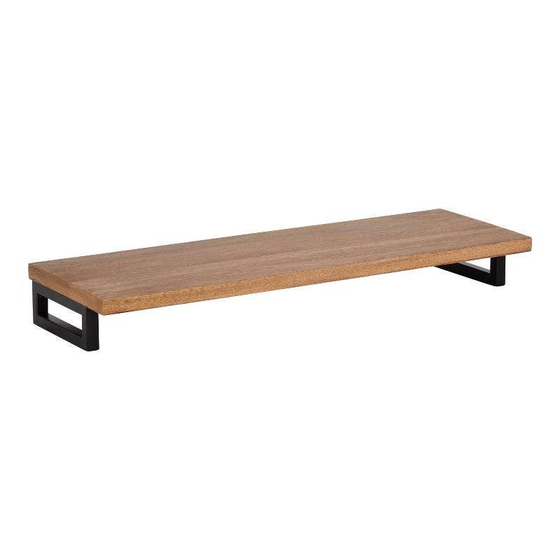 Lankford 24" Natural Wood and Black Modern Floating Wall Shelf