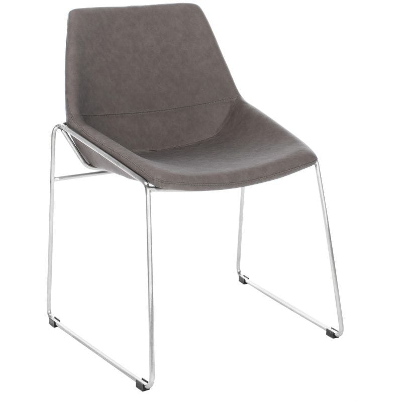 Ash Grey Faux Leather Upholstered Side Chair with Metal Legs