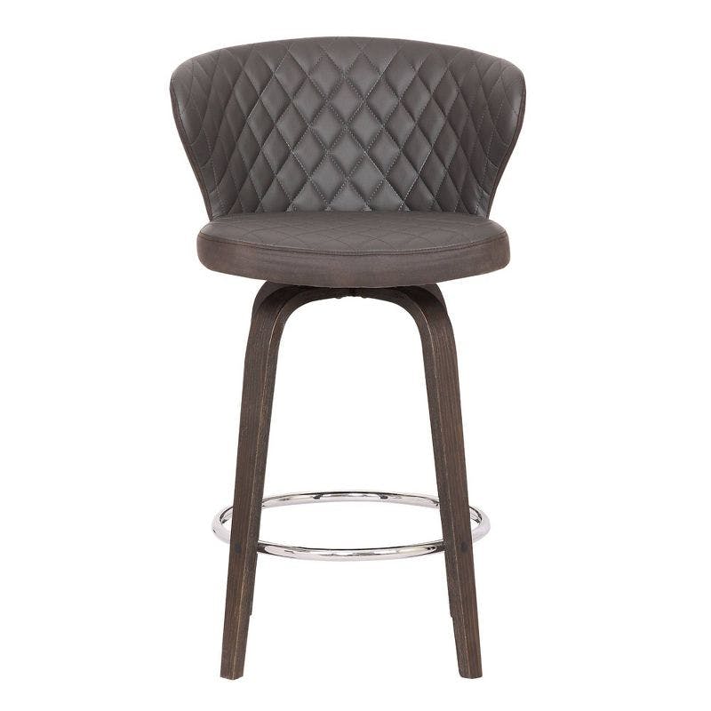 Mynette 30" Contemporary Brown Faux Leather & Wood Swivel Barstool