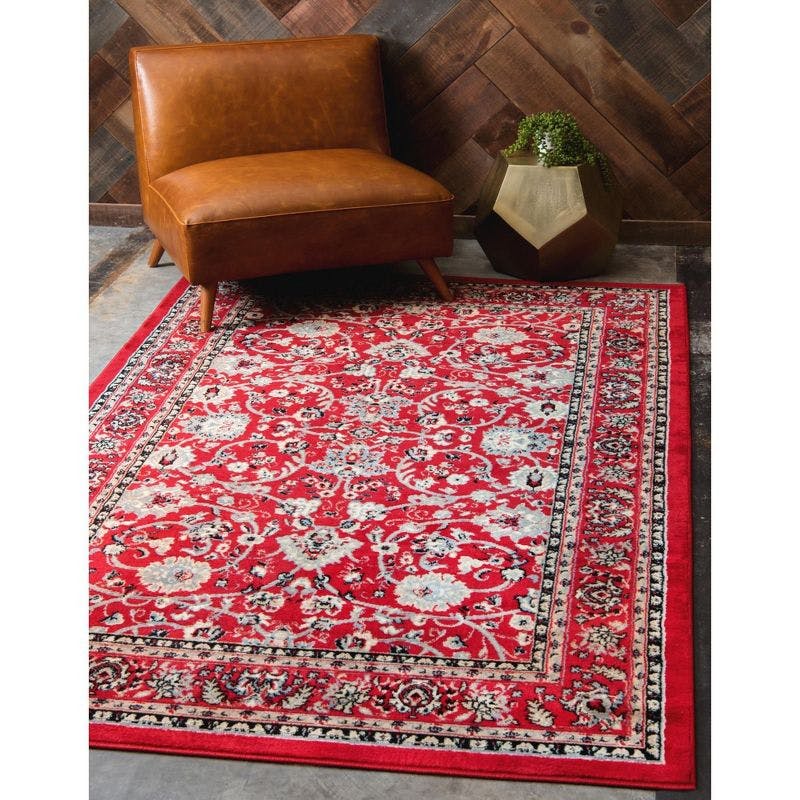 Regal Red & Ivory 8'x10' Stain-Resistant Synthetic Area Rug