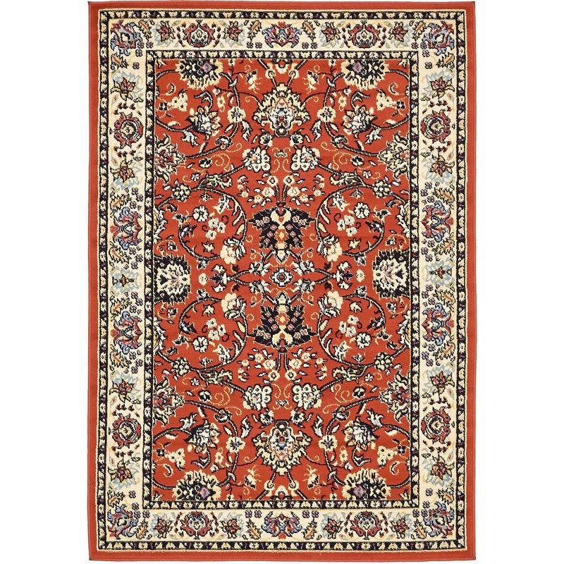 Terracotta and Ivory Synthetic 4' x 6' Easy-Care Rug