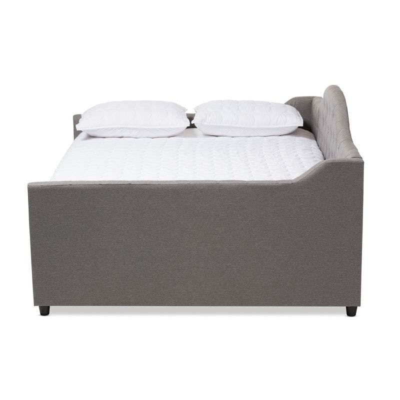 Eliza Upholstered Queen Daybed with Button-Tufted Trundle in Gray