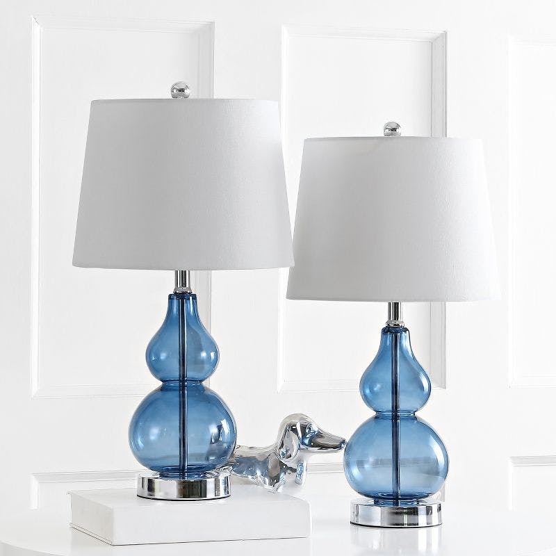 Dynamic Blue and Chrome Gourd Glass Table Lamp Set