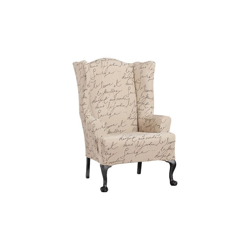 Waverly Soft Stretch Velvet Wingback Chair Slipcover in Parchment