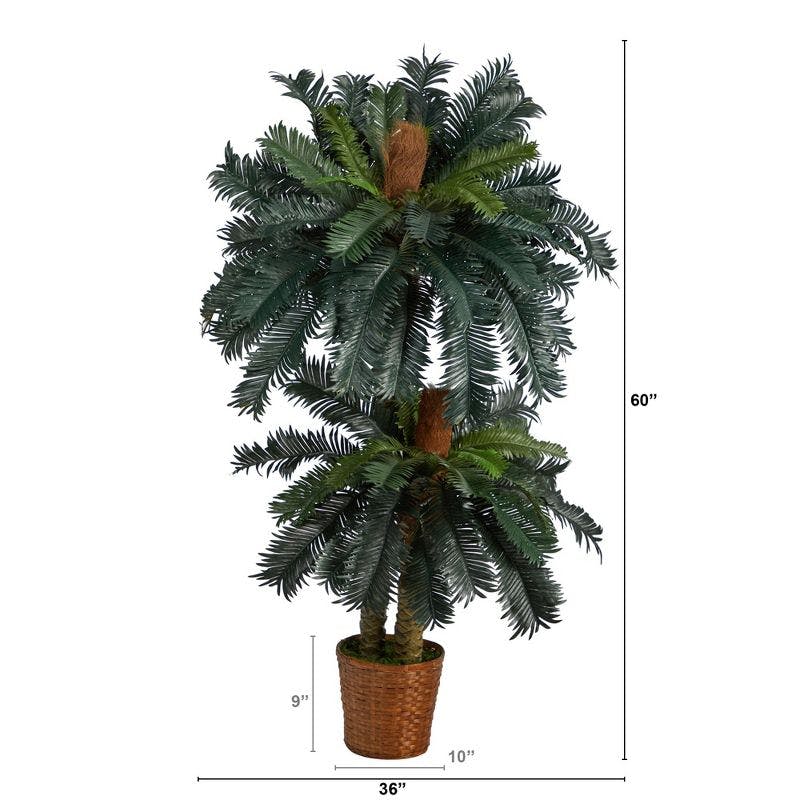 Tropical Oasis Sago Palm Dual Topiary, 62" Outdoor Potted Artificial Tree
