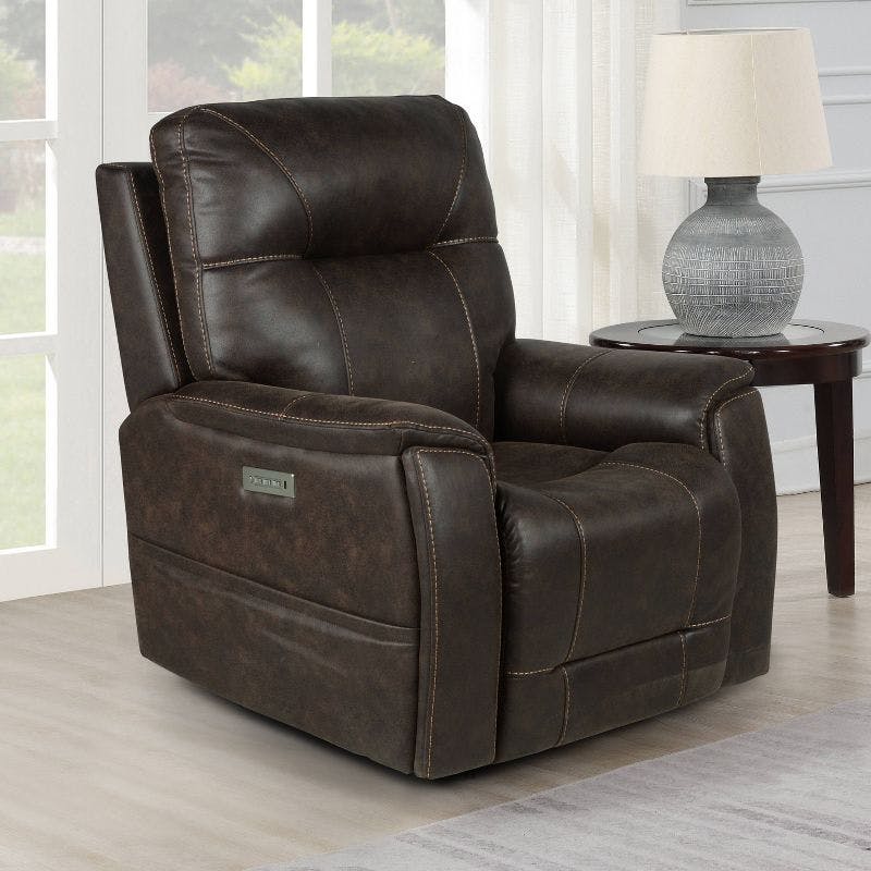 Transitional Saddle Brown Faux Leather Triple-Power Recliner