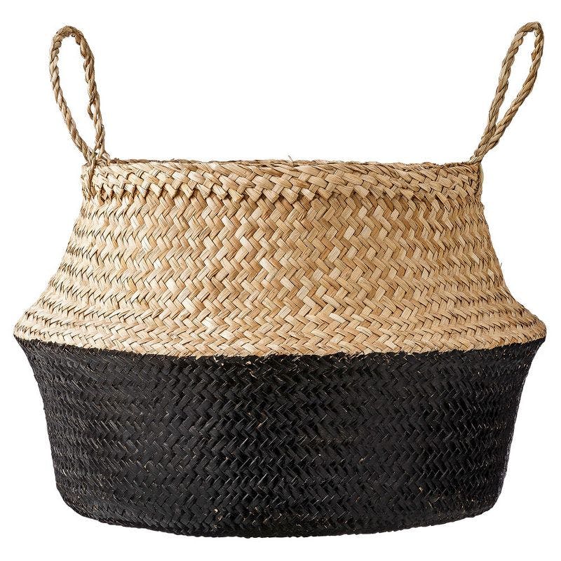Eco-Friendly Seagrass Round Storage Basket 19" Natural & Black
