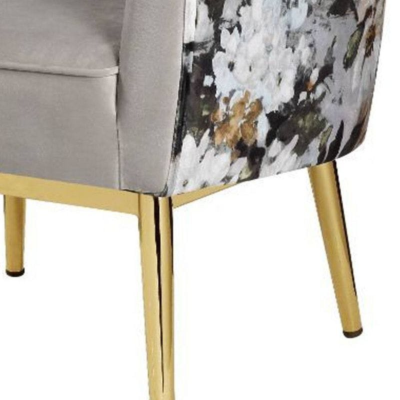 Floral Black Velvet Barrel Accent Chair with Wood Accents