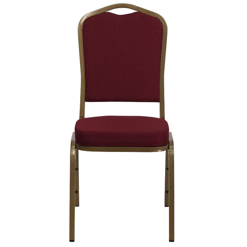 Elegant Burgundy Fabric Banquet Chair with Gold Metal Frame
